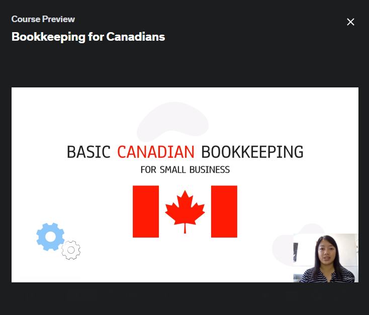 The screenshot from Udemy's course about bookkeeping for Canadians