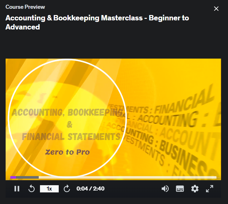 The screenshot of course Accounting & Bookkeeping Masterclass - Beginner to Advanced