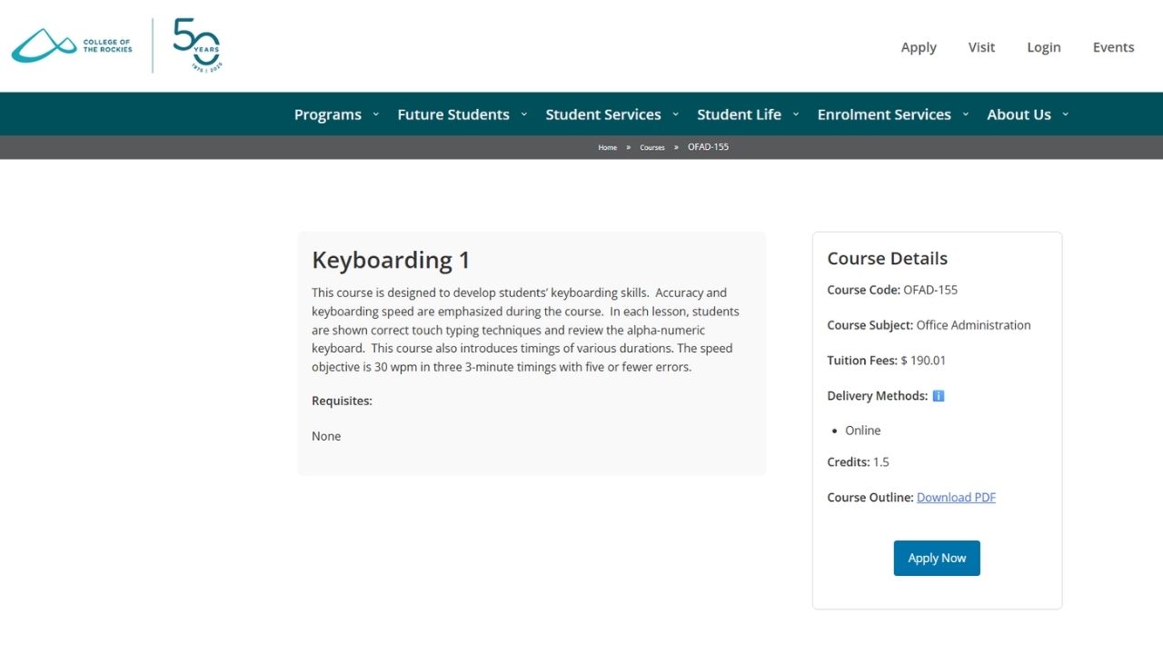 College of the Rockies - OFAD 155 Keyboarding