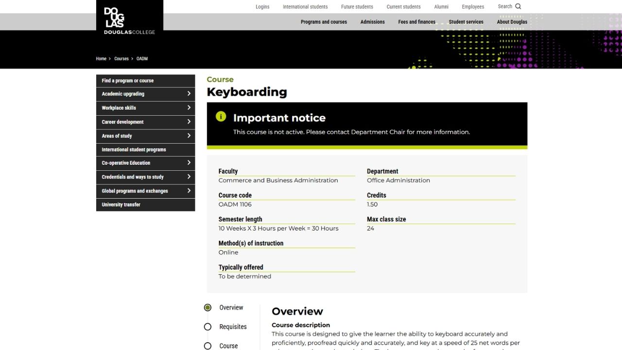 Douglas College - OADM 1106 Keyboarding