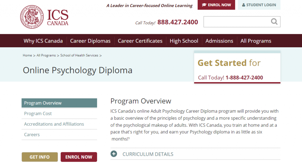 the screenshot from the course of ICS Canada - Online Psychology Diploma