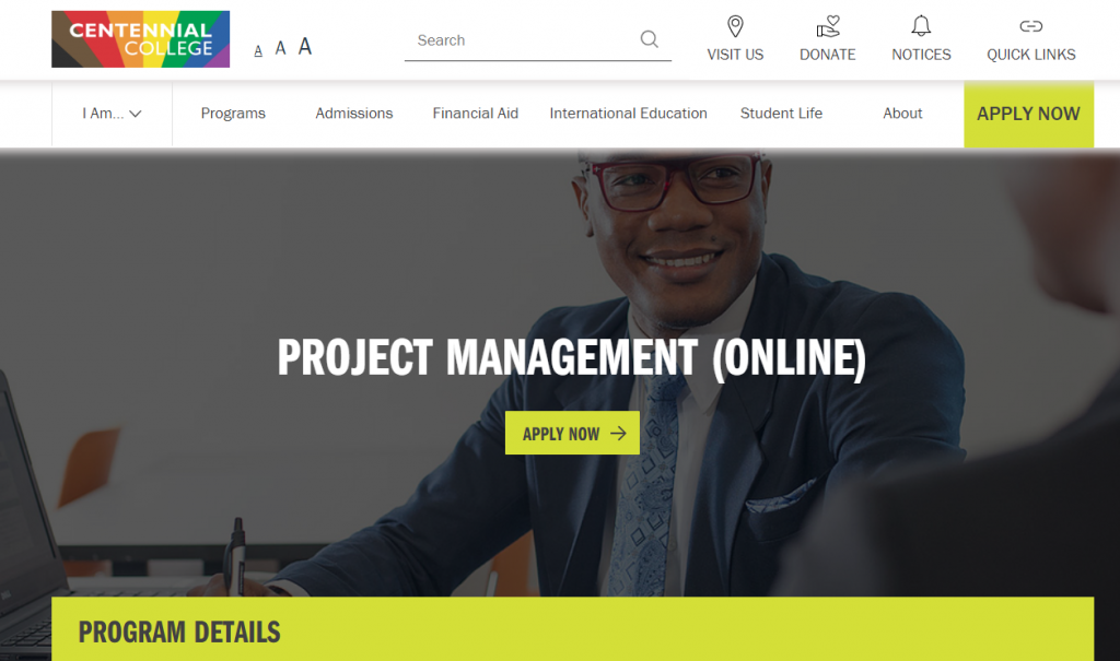 the screenshot from the coutse of Centennial College - Project Management (Online)