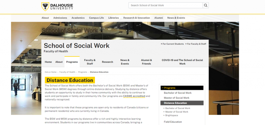 the screenshot from the course of Dalhousie University - Bachelor's of Social Work (BSW) and Master's of Social Work (MSW)