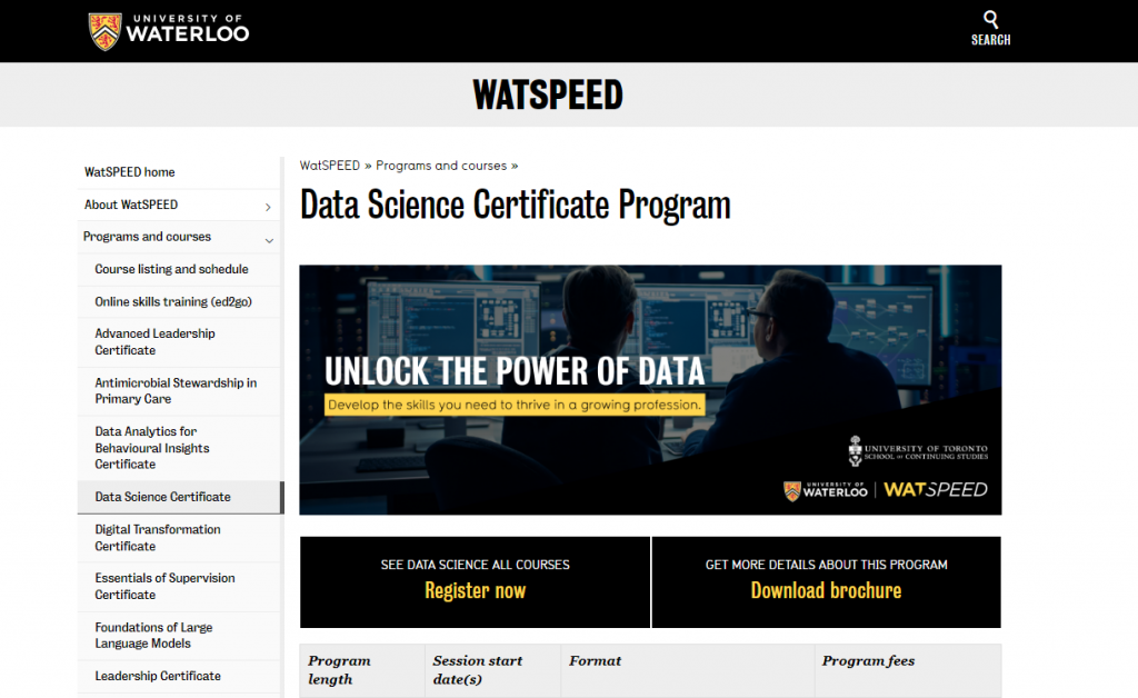 the screenshot from the course of University of Waterloo - Data Science Certificate Program