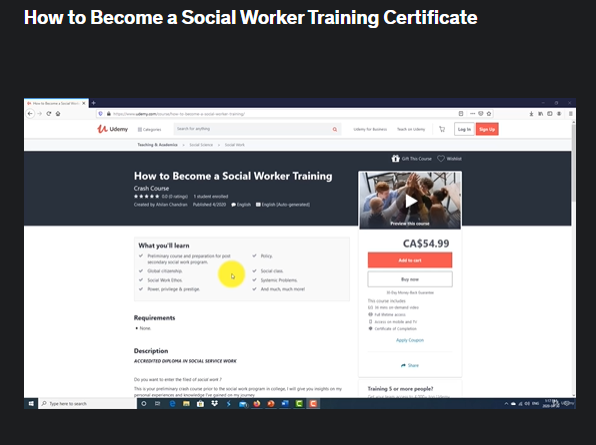 the screenshot from the course of Udemy - How to Become a Social Worker Training Certificate