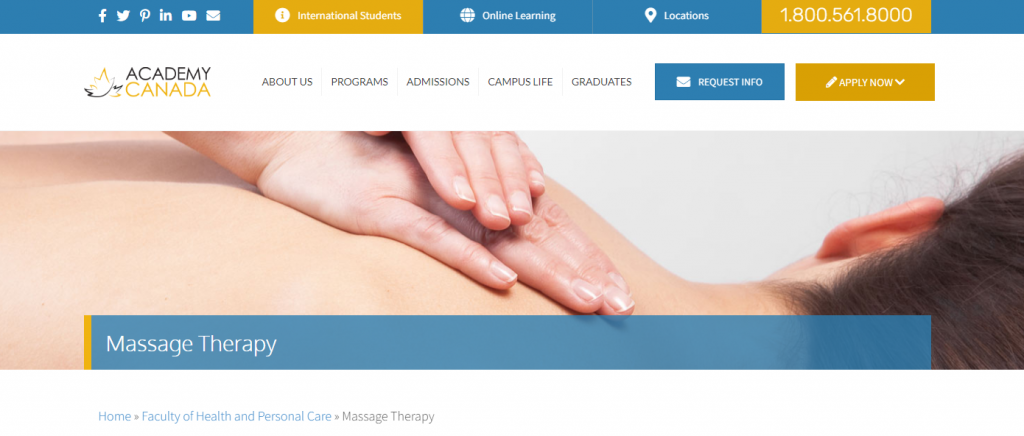 the screenshot from the course of Academy Canada - Massage Therapy Course