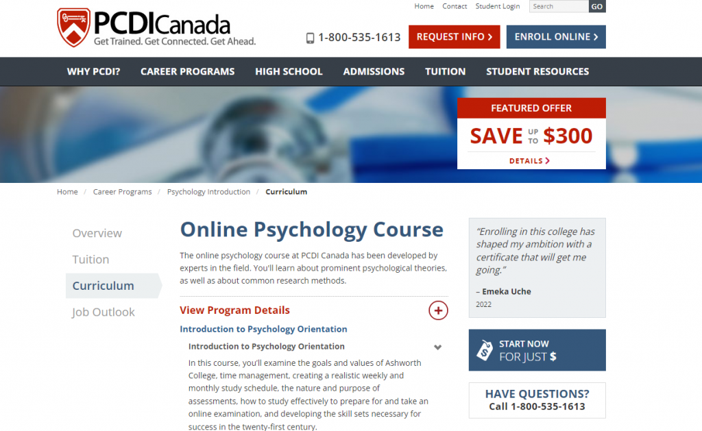 the screenshot from the course of PCDI Canada - Online Psychology Course