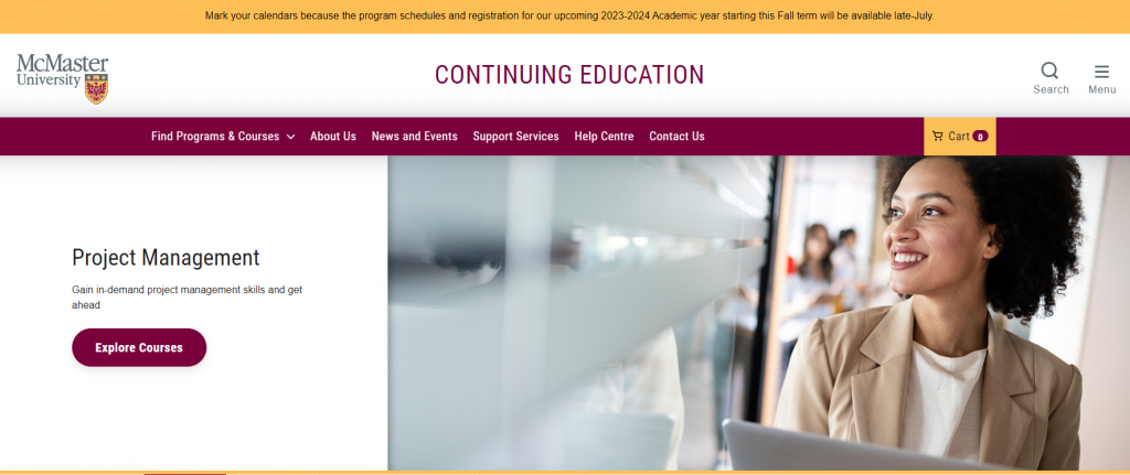 the screenshot from the course of McMaster University Continuing Education - Project Management