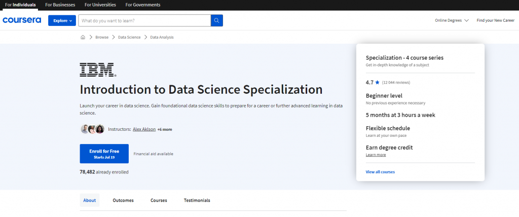 the screenshot from the course of Coursera - Introduction to Data Science Specialization