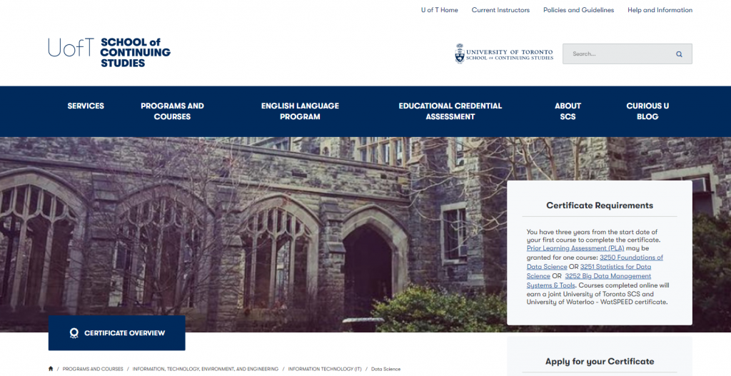 the screenshot from the course of University of Toronto - Data Science Certificate Program