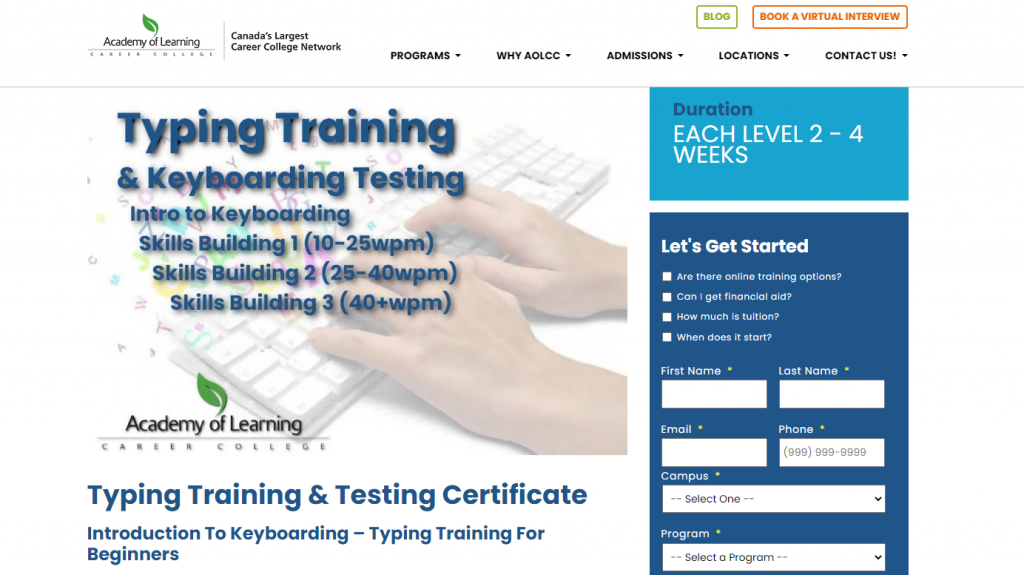 the screenshot from the course of Academy of Learning - Introduction To Keyboarding – Typing Training For Beginners
