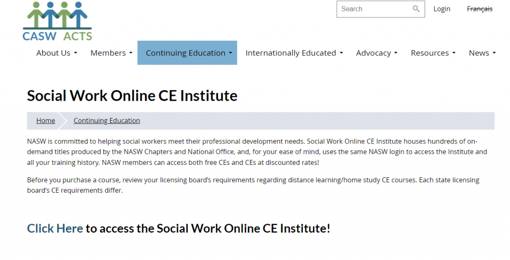 the screenshot from the course of Canadian Association of Social Workers - Social Work Online CE Institute