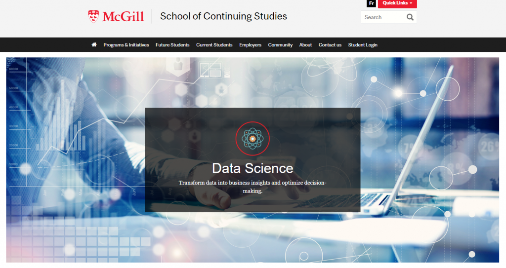 the screenshot from the course of McGill School of Continuing Studies - Data Science Certificate Program