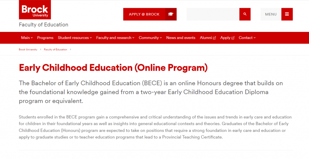 the screenshot from the course of Brock University - Early Childhood Education (Online Program)