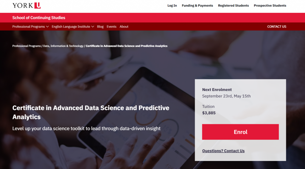 the screenshot from the course of York University - Certificate in Advanced Data Science and Predictive Analytics