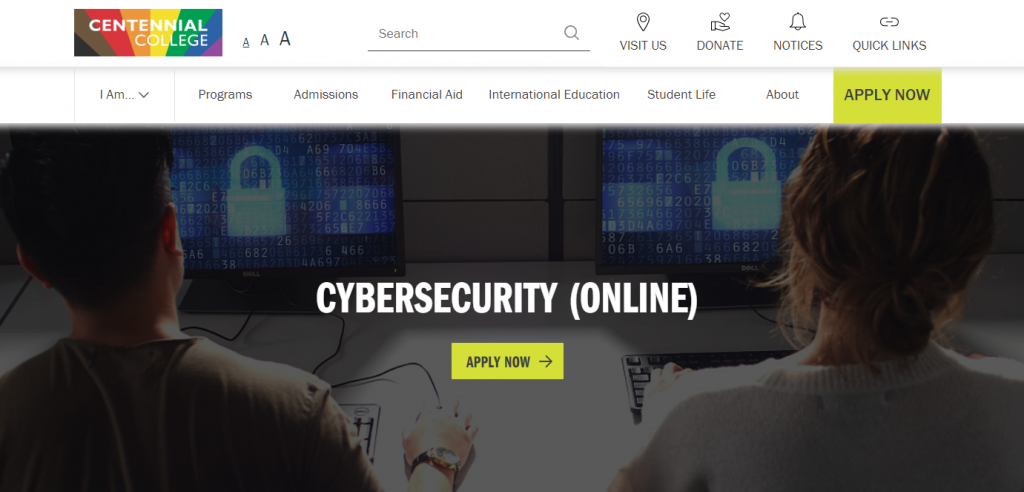 the screenshot from the course of Centennial College - Cybersecurity (Online)