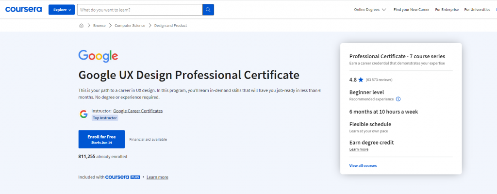 the screenshot from the course of Coursera - Google UX Design Professional Certificate 