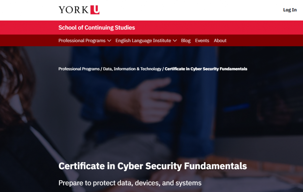 the screenshot from the course of York University - Certificate in Cyber Security Fundamentals