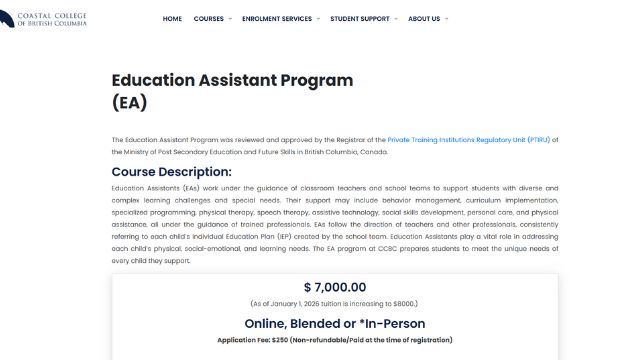 Coastal College of BC – Education Assistant Program (Online)