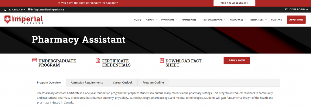 the screenshot from the course of Canadian Imperial College - Pharmacy Assistant Certificate Program