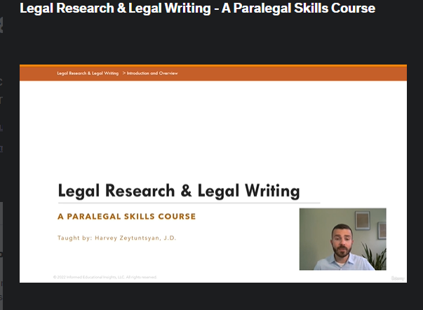 the screenshot from the course of Udemy - Legal Research & Legal Writing - A Paralegal Skills Course