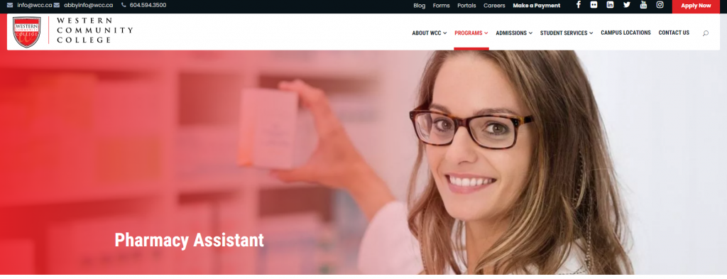 the screenshot from the course of Western Community College Pharmacy Assistant Program
