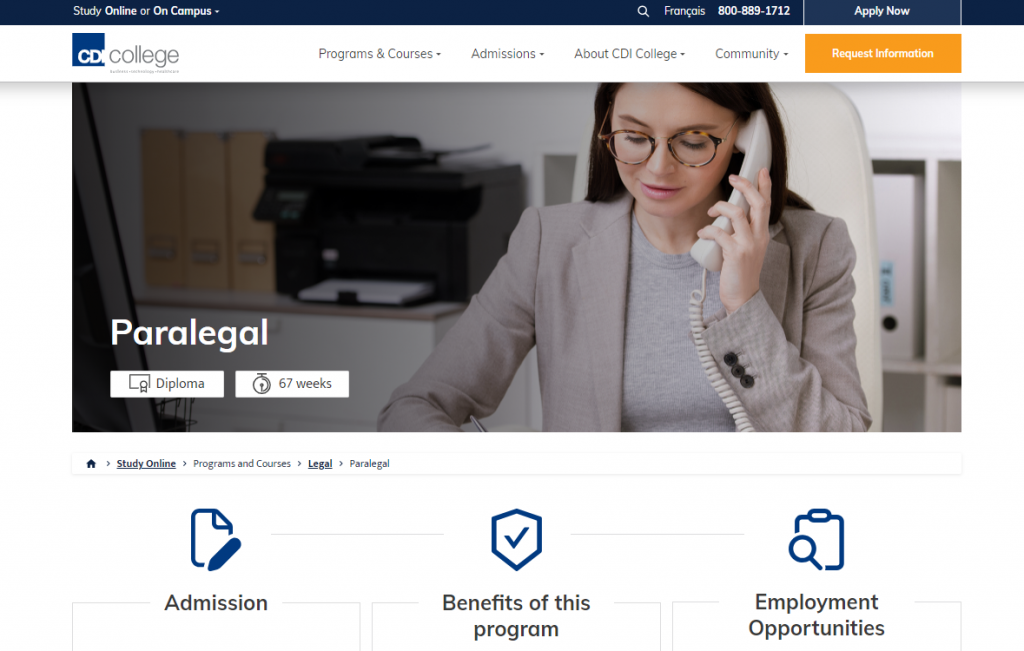 the screenshot from the course of CDI College - Paralegal Online Diploma Program