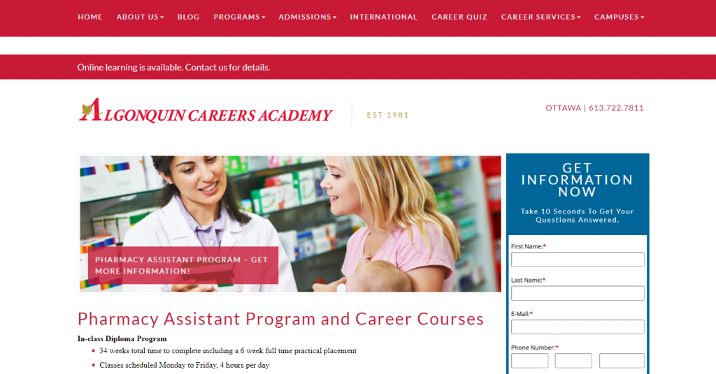 the screenshot from the course of Algonquin Academy - Pharmacy Assistant Program and Career Courses
