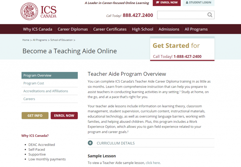 the screenshot from the course of ICS Canada Teacher Aide Program