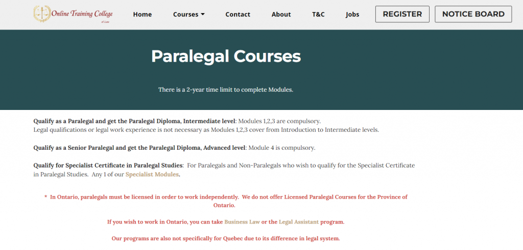 the screenshot from the course of Online Training College - Paralegal Course
