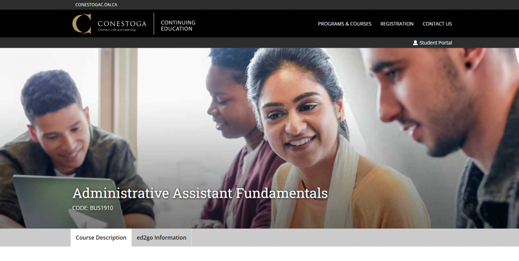 the screenshot from the course of Conestoga Administrative Assistant Fundamentals Course