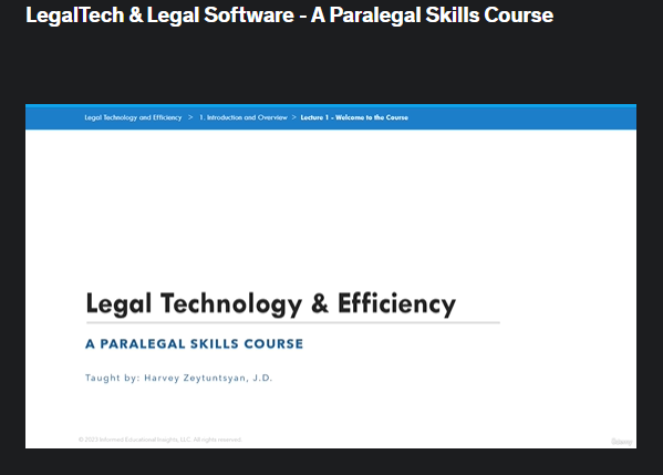 the screenshot from the course of Udemy - LegalTech & Legal Software - A Paralegal Skills Course
