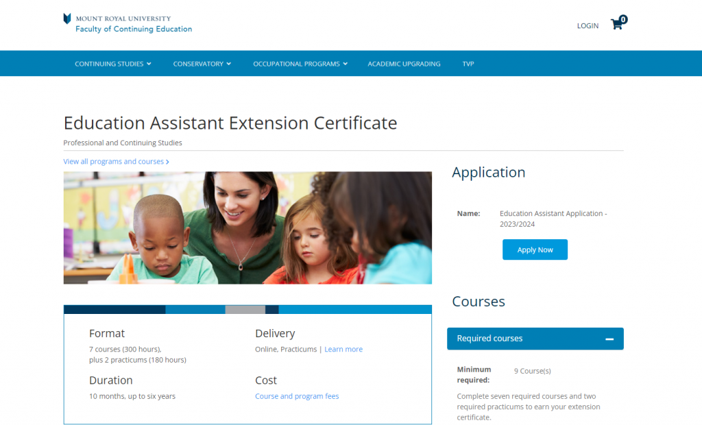 the screenshot from the course of Mount Royal University - Education Assistant Extension Certificate