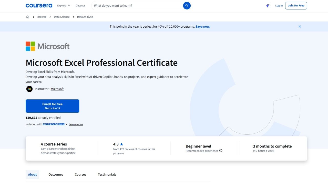Coursera - Microsoft Excel Skills Professional Certificate