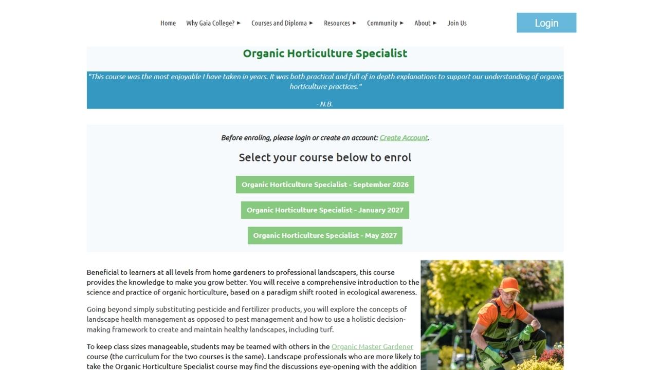 Gaia College - Organic Horticulture Specialist Online