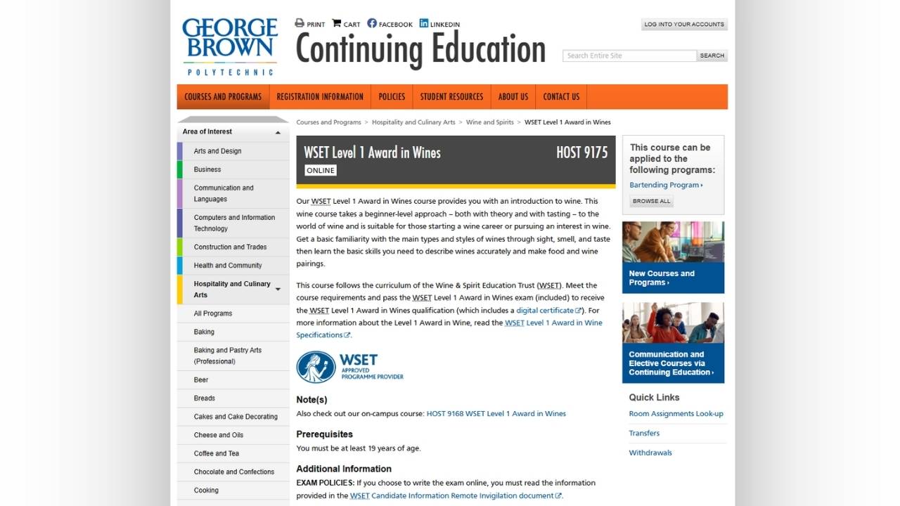 George Brown College - WSET Level 1 Award in Wines (Online)