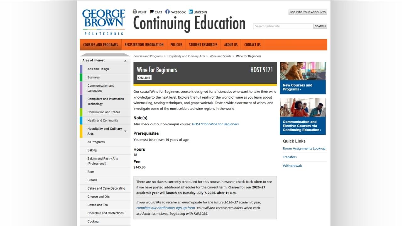 George Brown College - Wine for Beginners (Online)
