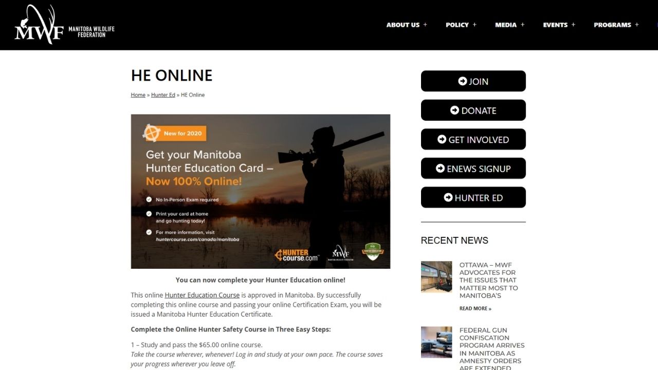 Manitoba Wildlife Federation - Hunter Education Online Course