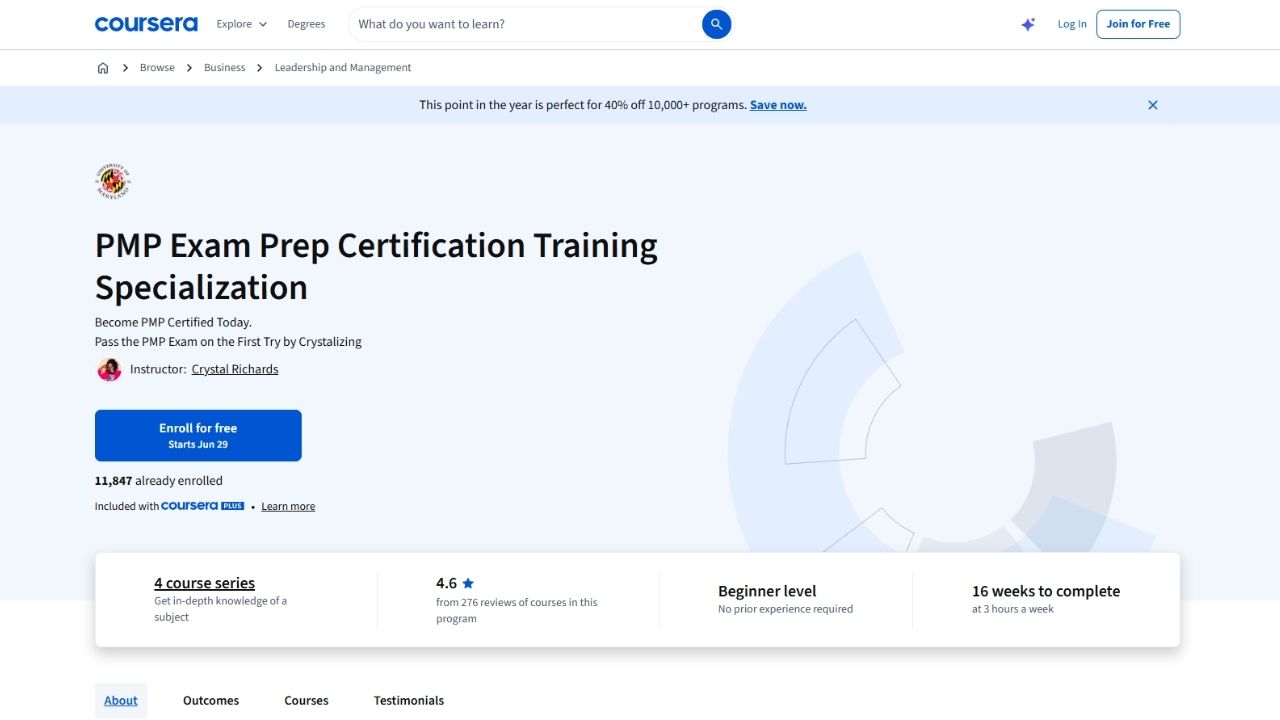 PMP Exam Prep Certification Training Specialization — Coursera