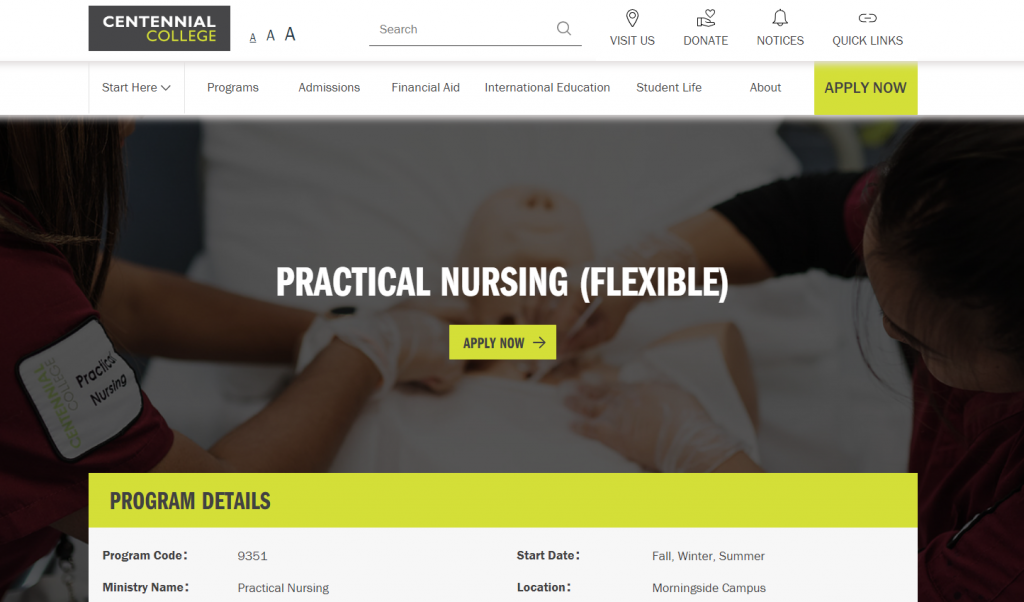 the screenshot from the course of Centennial College - Practical Nursing