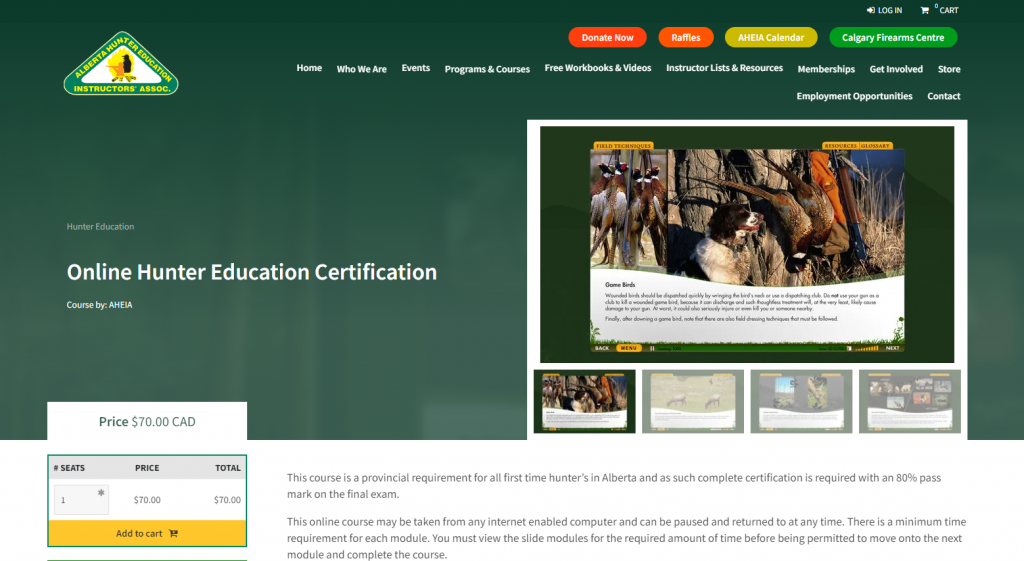 the screenshot from the course of AHEIA - Online Hunter Education Certification