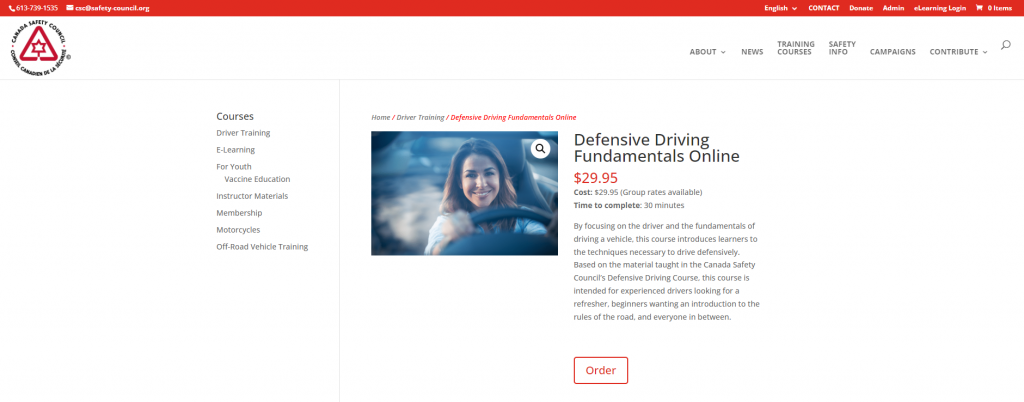 the screenshot from the course of Canada Safety Council Defensive Driving Fundamentals Online