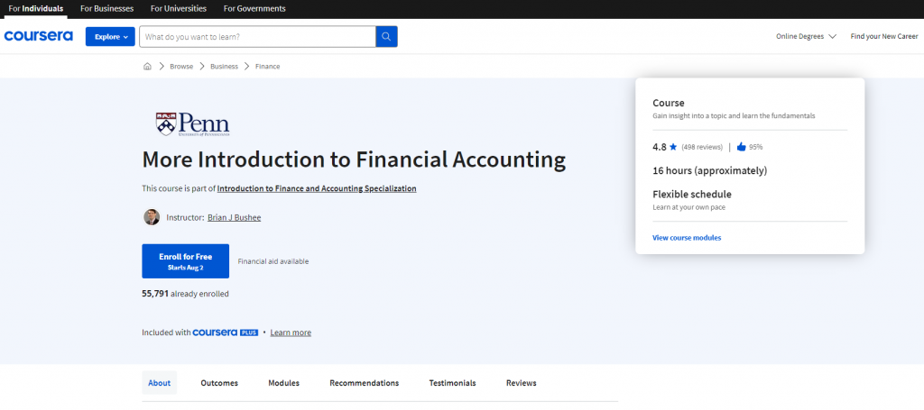 the screenshot from the course of Coursera - More Introduction to Financial Accounting