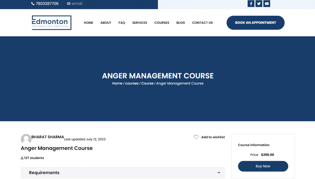 the screenshot from the course of Edmonton Counselling Services - Anger Management