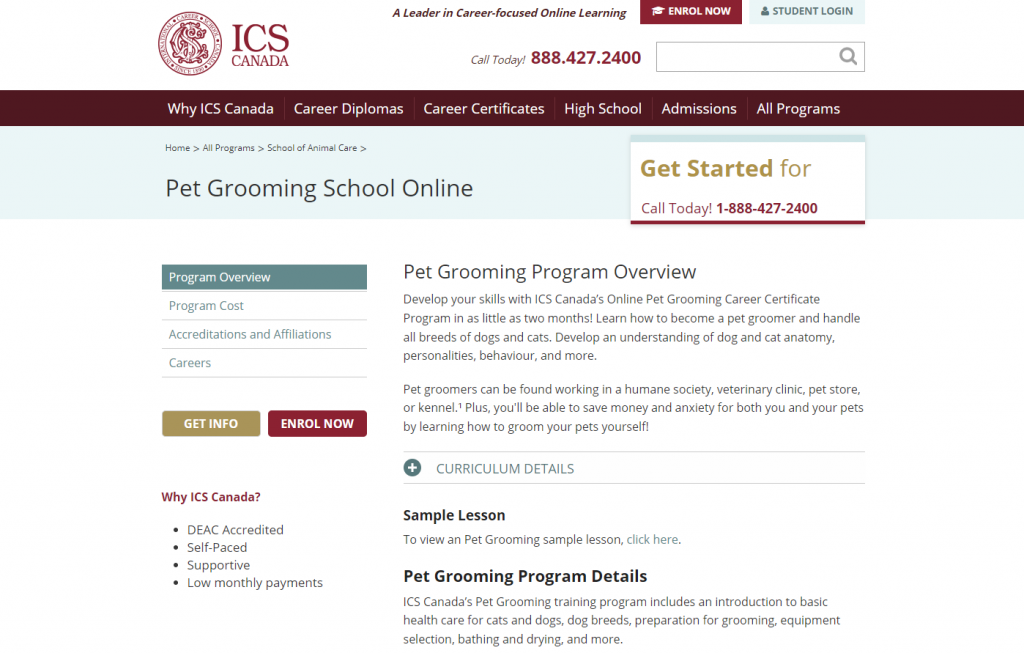 the screenshot from the course of ICS Canada - Pet Grooming School Online