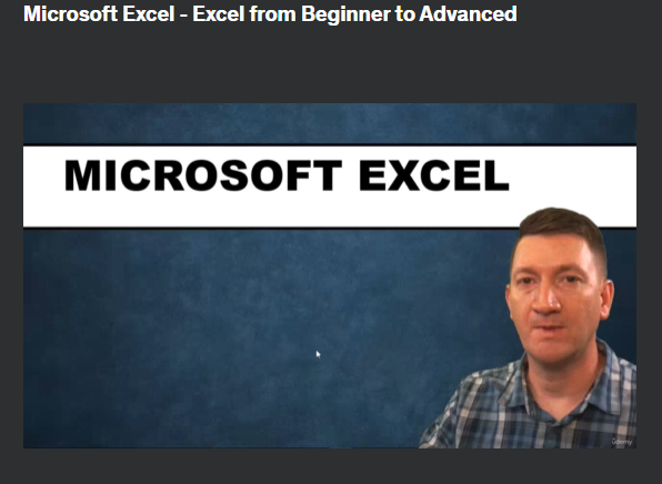 the screenshot from the course of Udemy - Microsoft Excel -From Beginner to Advanced