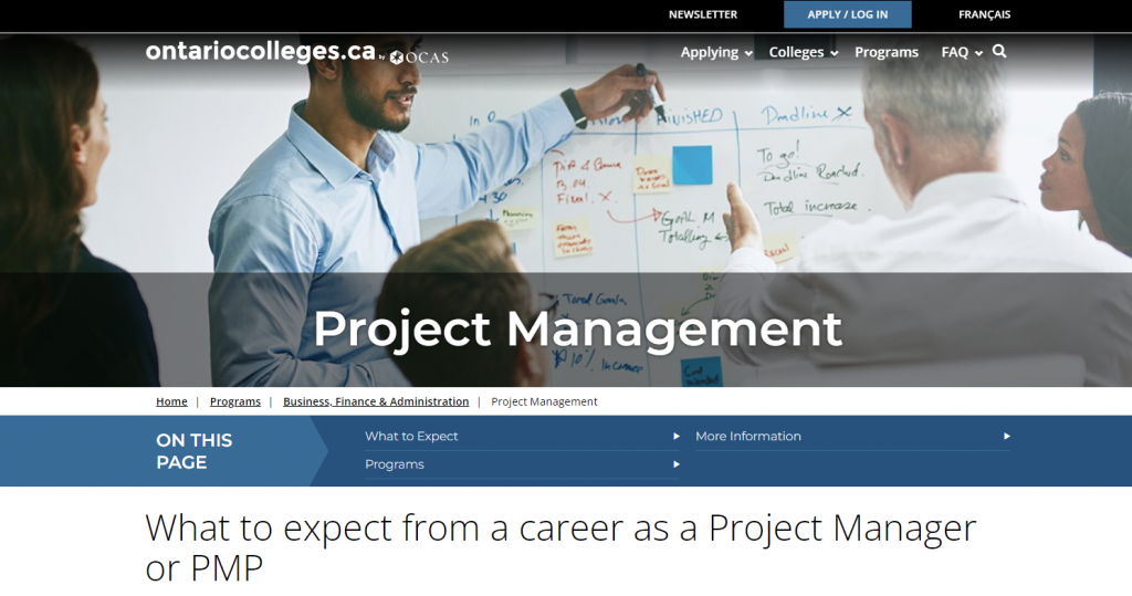 the screenshot from the course of Ontario Colleges - Project Management