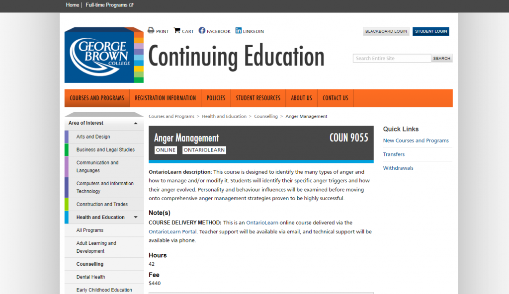 the screenshot from the course of George Brown College Continuing Education - Anger Management Online Course