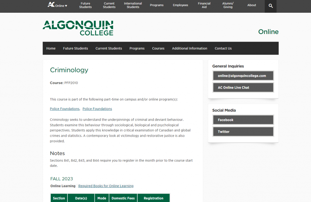 the screenshot from the course of Algonquin College - Criminology (Online)