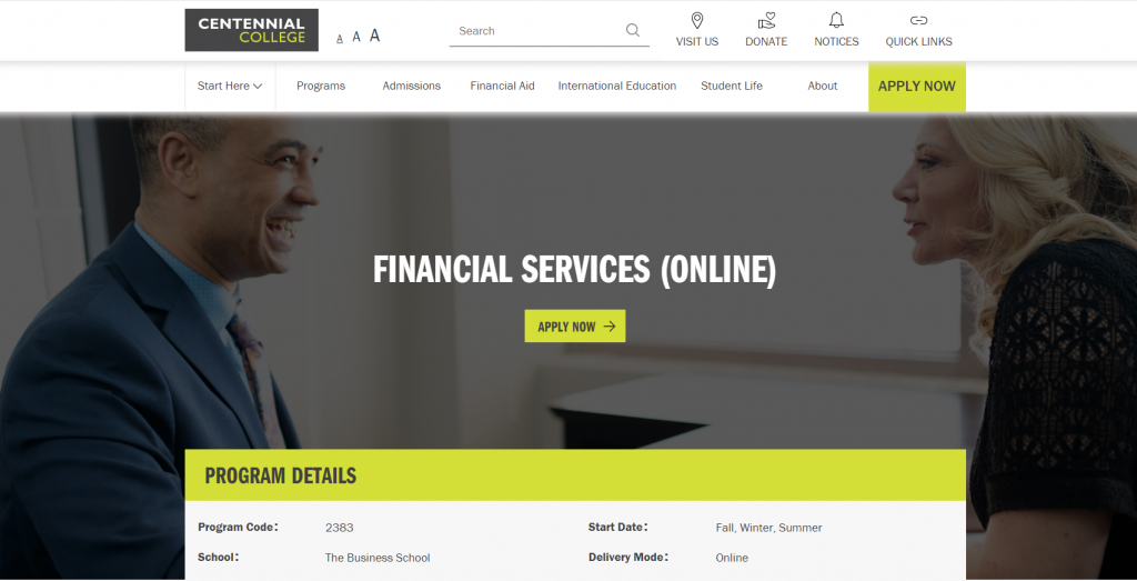 the screenshot from the course of Centennial College - Financial Services